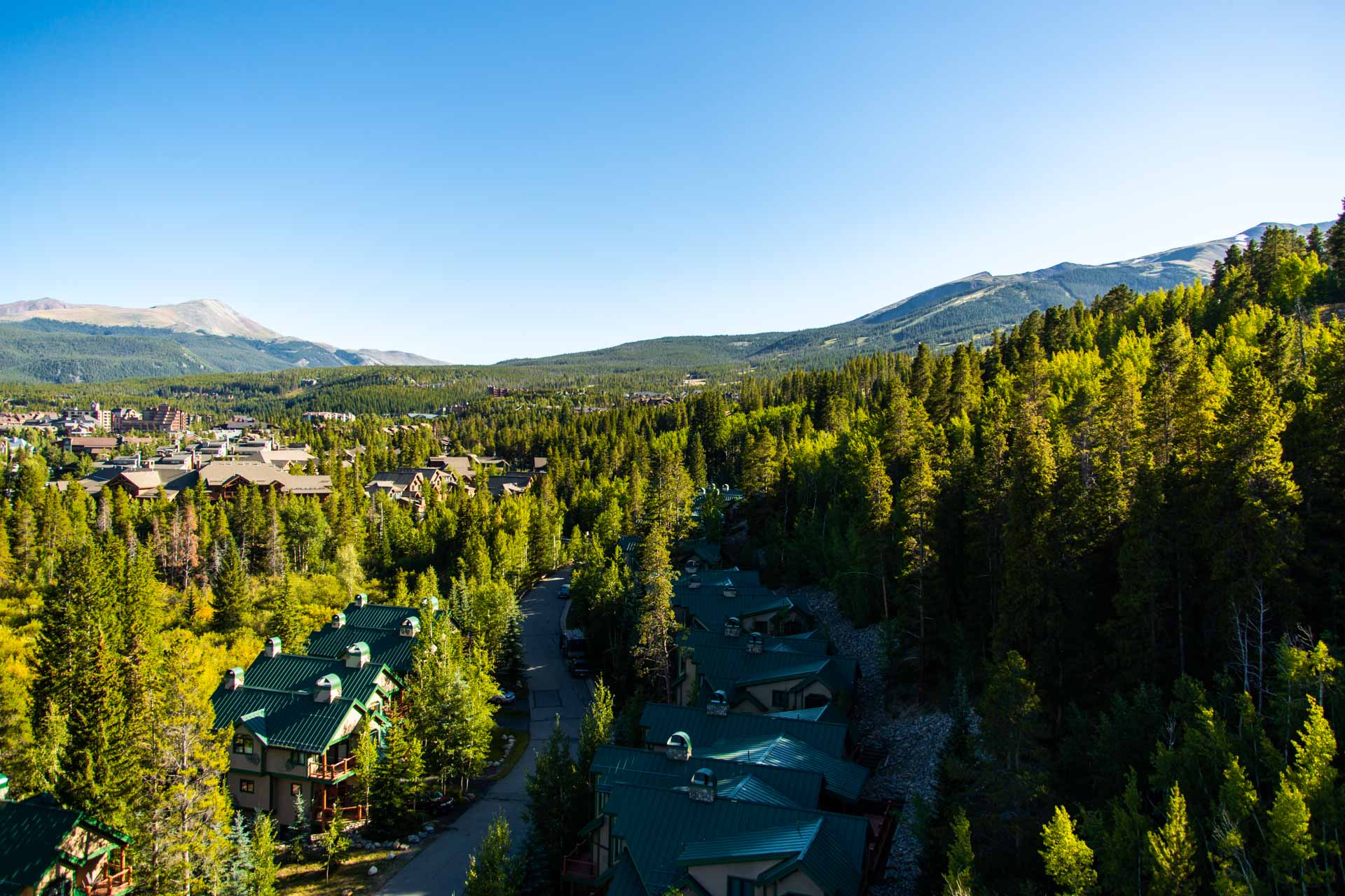 A beautiful view of Breckenridge and the mountains with Summit County short term rental properties
